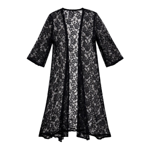 Mauve Sweaters - Mauve Black Floral Lace Maxi Kimono Cardigan Open Front NWT Women’s Size Small